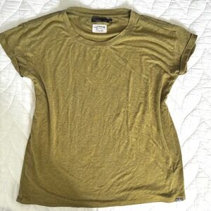 Prana Outdoors T-Shirt Cap Rolled Sleeves Boxy Fit Mustard Green - Womens Medium